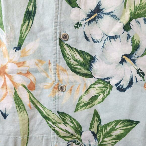 Caribbean Mens Hawaiian Floral Shirt Light Blue Hibiscus Linen Blend Tall XLT - Picture 3 of 11
